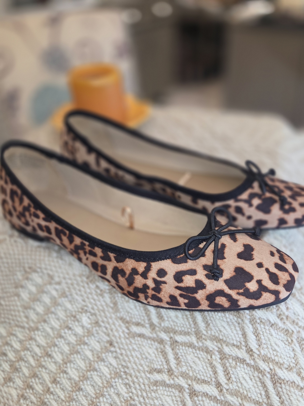 Time and Tru Leopard Print Ballet Flats with Black Trim and Bow